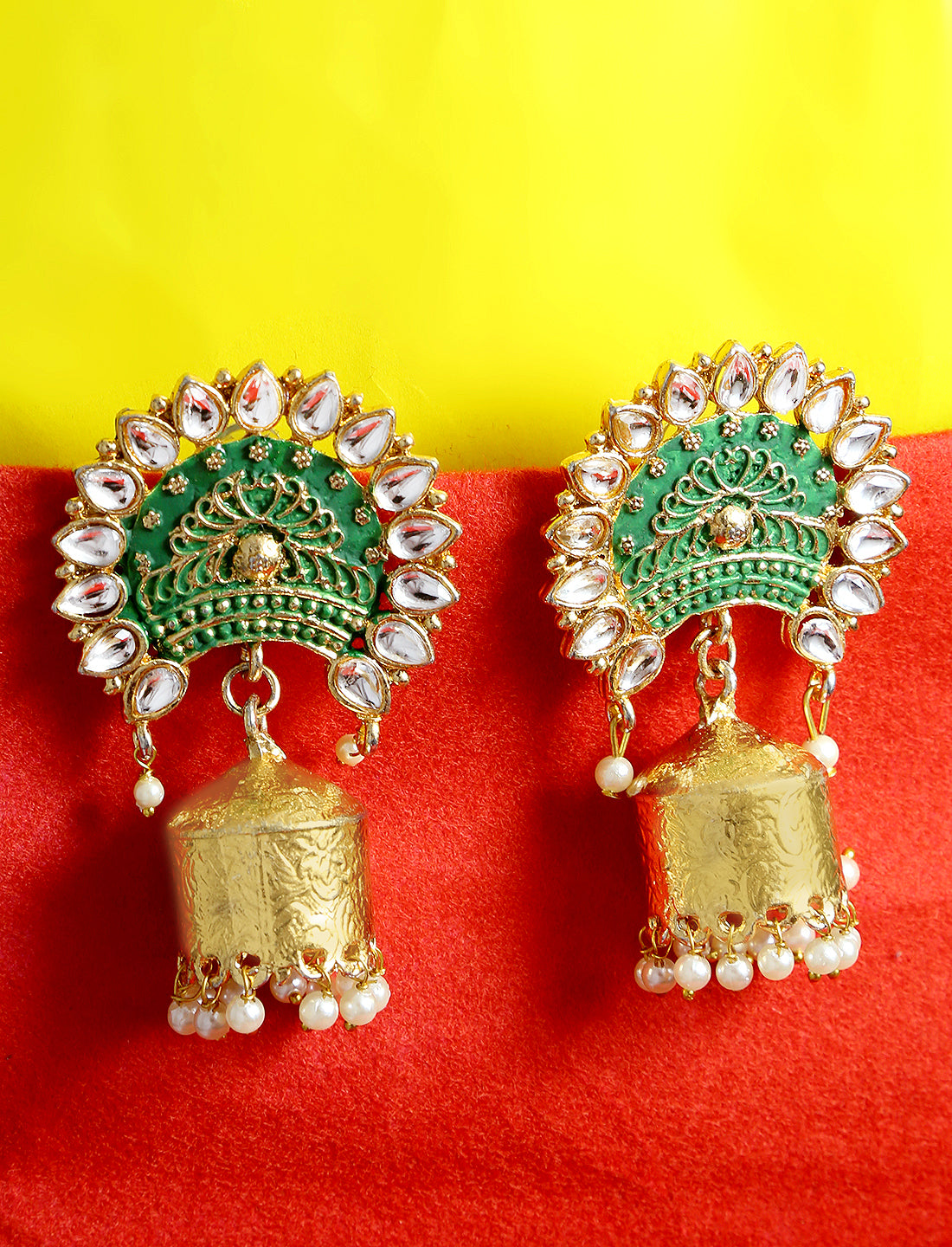 Gold-Plated Alloy Brass Blue Golden Jhumki Earrings - The Pari - Distacart