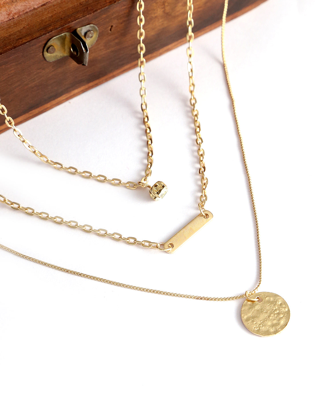 Gold-Plated Alloy Stone Plate & Coin Charm Necklace - The Pari - Distacart