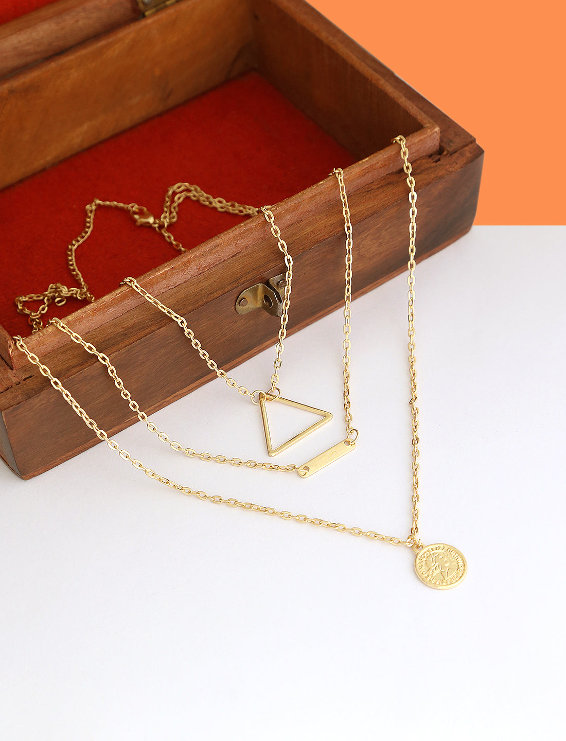 Gold-Plated Alloy Triangle & Coin Charm Necklace - The Pari - Distacart