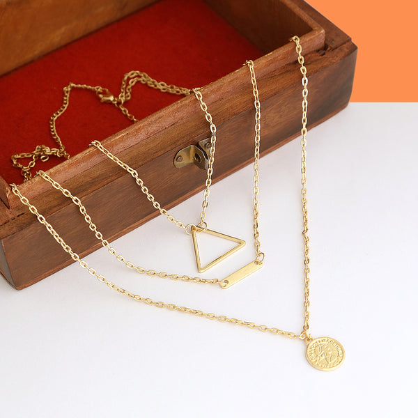 Gold-Plated Alloy Triangle & Coin Charm Necklace - The Pari - Distacart