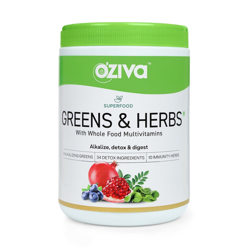 OZiva Superfood Greens &amp; Herbs With Whole Food Multivitamins - 250g: