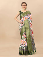 Thumbnail for Lorenvalley Fashion Charming Zigzag Digital Print Saree With Heavy Rich Zari Border & Blouse - Mutlicolor - Distacart