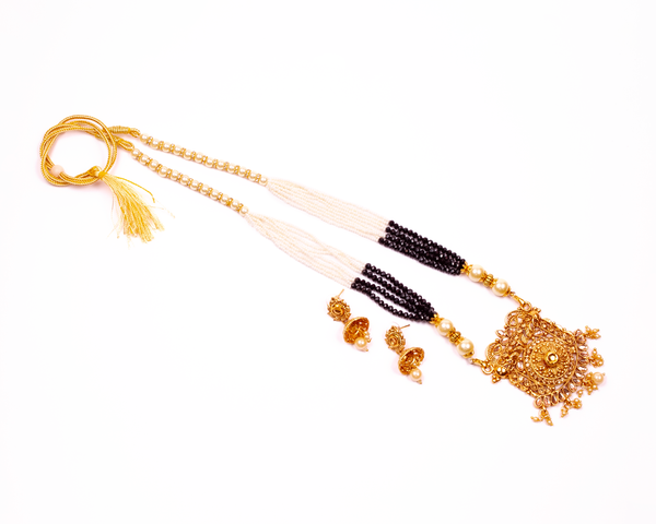 Gold-Plated Alloy Pearl And Beads Mala Pendant Set - The Pari - Distacart