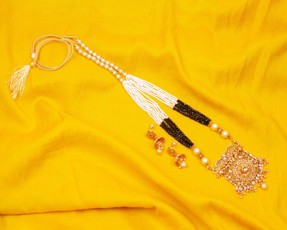 Gold-Plated Alloy Pearl And Beads Mala Pendant Set - The Pari - Distacart