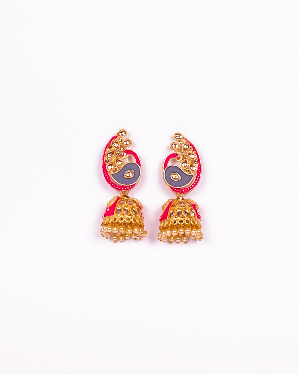 Gold-Plated Alloy Enamel & Stone Studded Jhumki Earrings - The Pari - Distacart