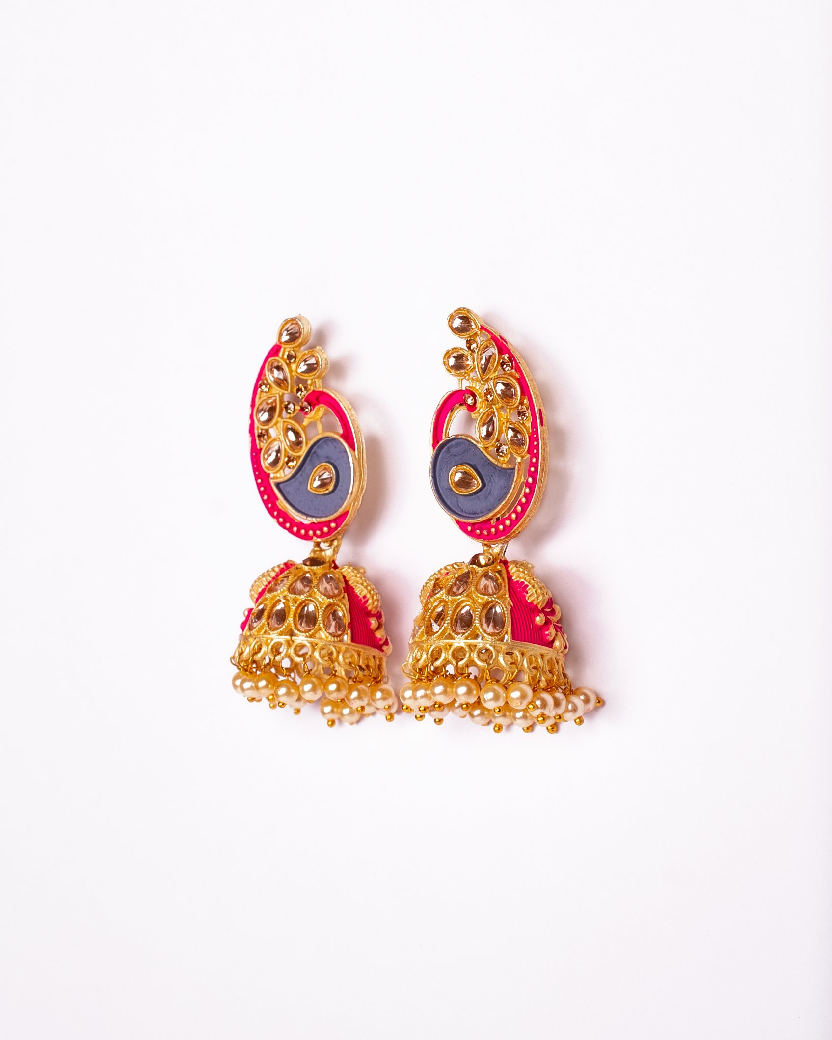 Gold-Plated Alloy Enamel & Stone Studded Jhumki Earrings - The Pari - Distacart