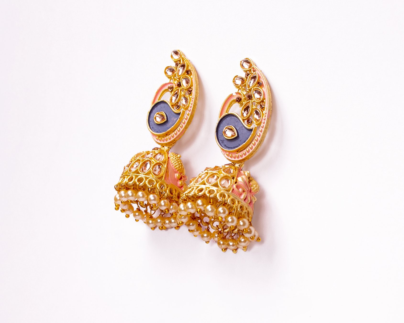Gold-Plated Alloy Enamel & Stone Studded Jhumki Earrings - The Pari - Distacart