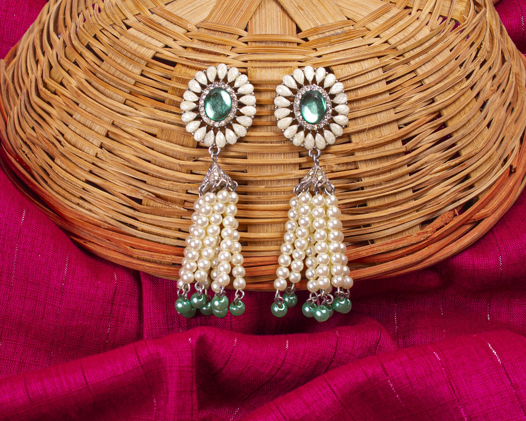 Gold-Plated Alloy Pearl Round Designer Earrings - The Pari - Distacart