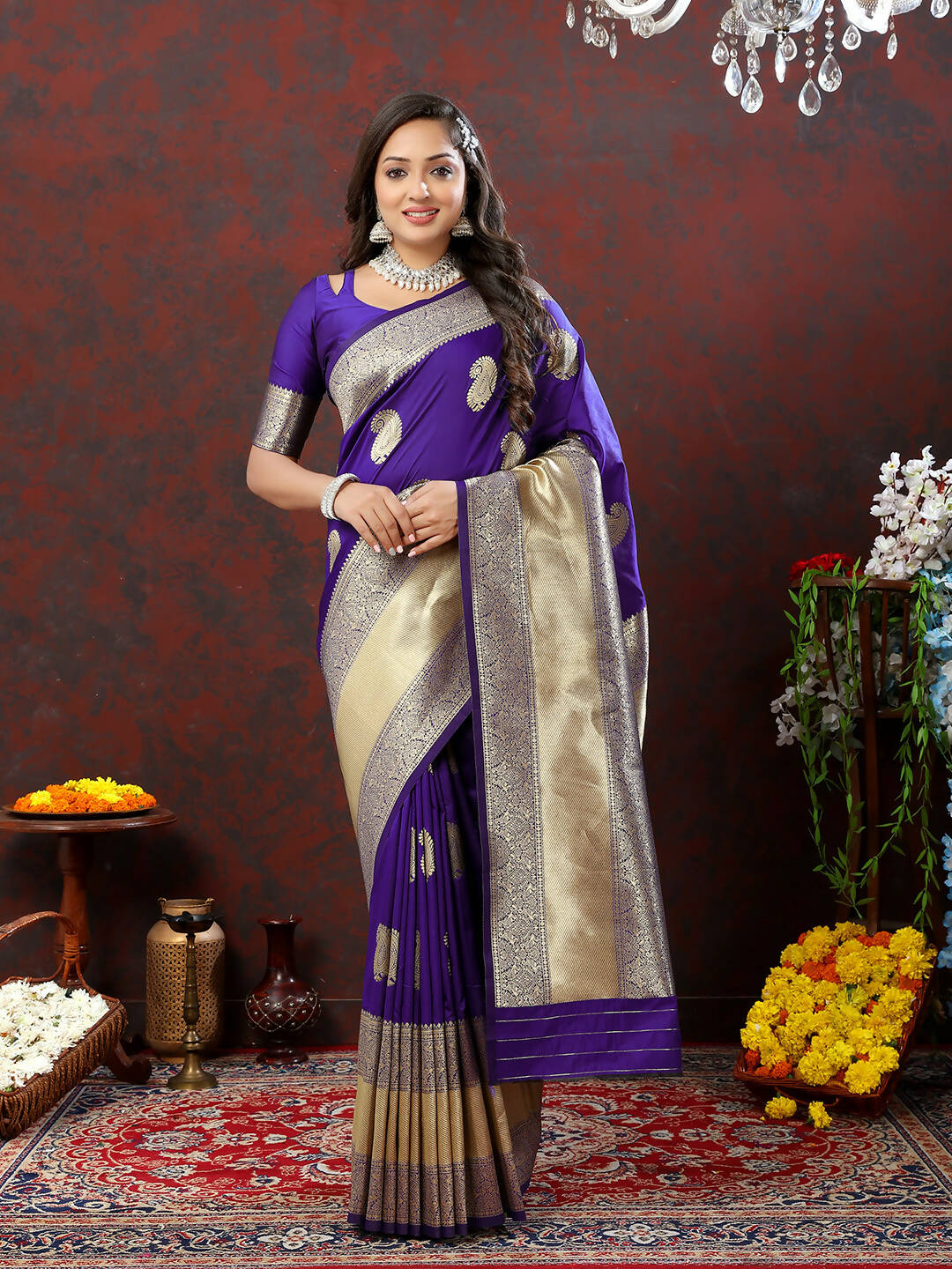 Lorenvalley Fashion Purple Soft Silk Woven Design Gold Zari Weaving Saree - Distacart
