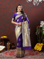 Thumbnail for Lorenvalley Fashion Purple Soft Silk Woven Design Gold Zari Weaving Saree - Distacart