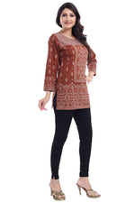 Thumbnail for Snehal Creations Rust Faux Crepe Short Kurti Tunic Top
