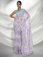 Thumbnail for Blue Georgette Sequence Embroidery Saree With Unstitched Blouse Piece - Rajal - Distacart