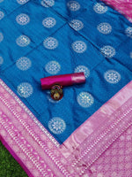 Thumbnail for DEIANA'S Beautiful Golden Jari with New Design Soft Lichi Silk Saree - Blue - Distacart