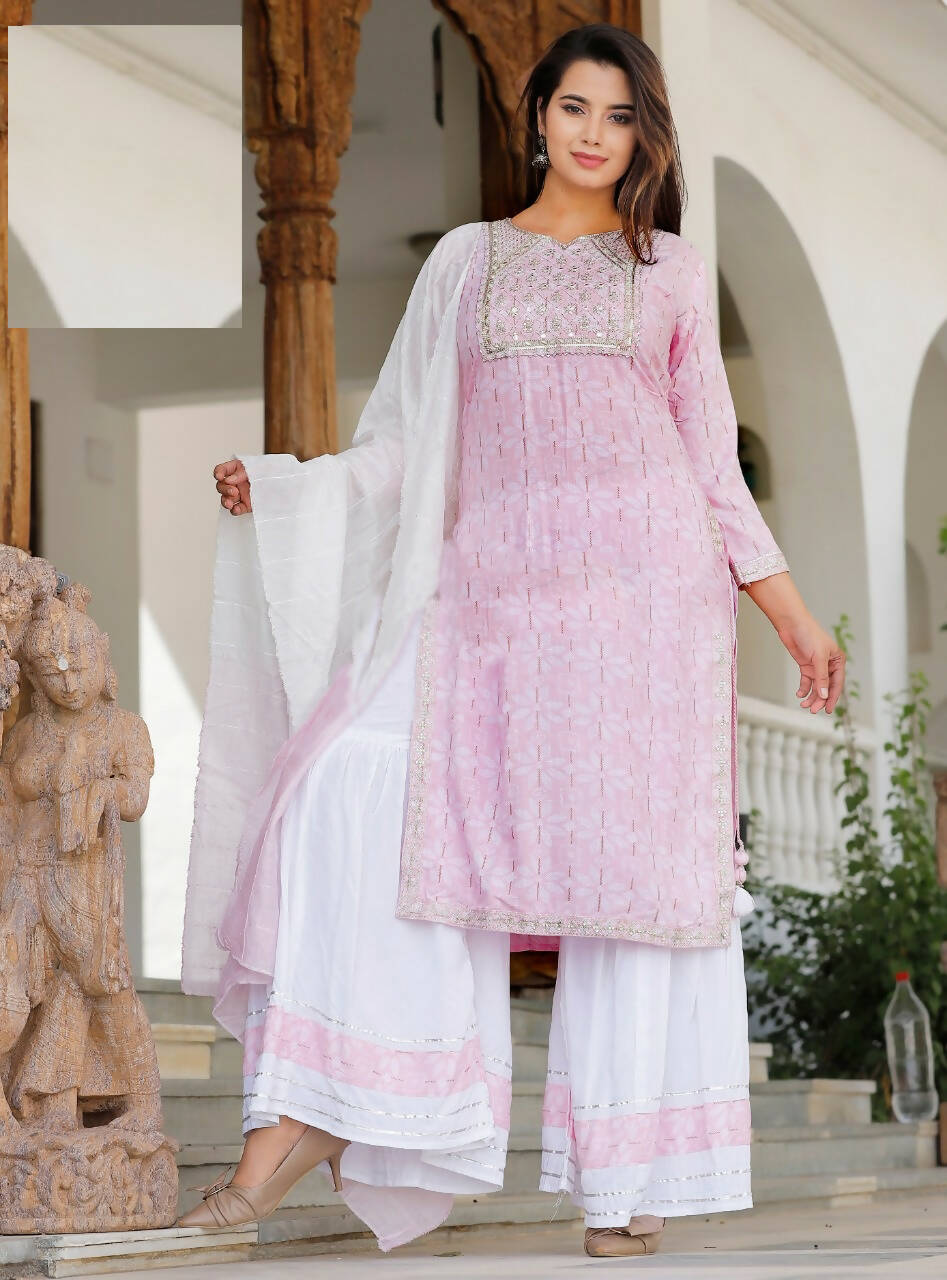 Vamika Embroidery Beautiful Rayon Pink Party Wear/Casual Wear Kurta Set/Suit - Distacart