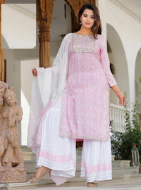 Thumbnail for Vamika Embroidery Beautiful Rayon Pink Party Wear/Casual Wear Kurta Set/Suit - Distacart