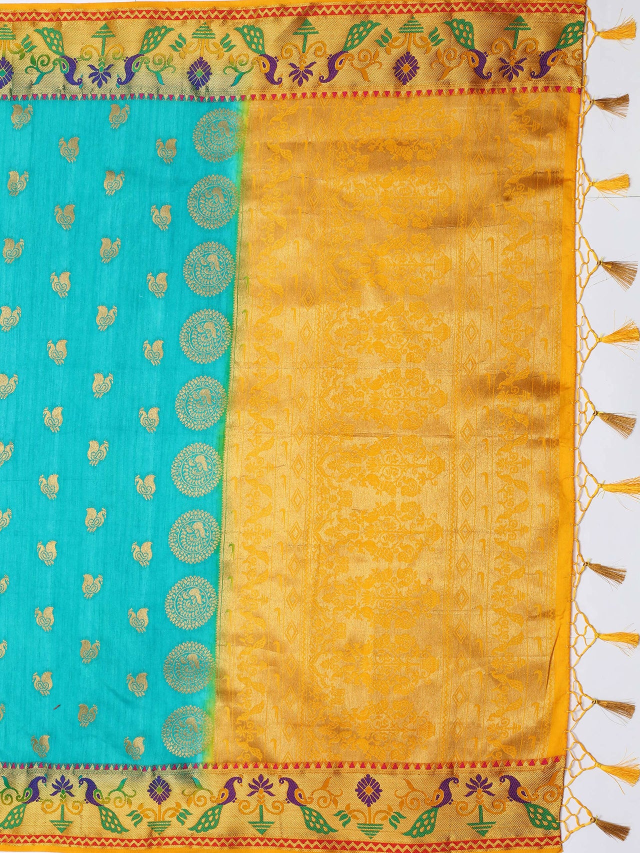 Mimosa Women's Turquoise Kanchipuram Silk Saree - Distacart