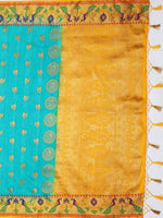 Thumbnail for Mimosa Women's Turquoise Kanchipuram Silk Saree - Distacart