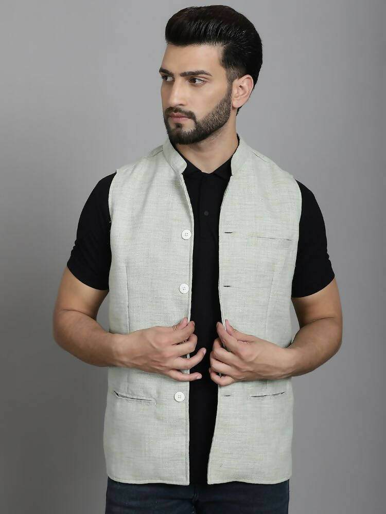 Even Apparels Nehru Jacket With Welt Pockets - Green - Distacart