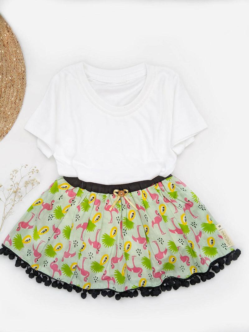 Halemons Flemingo Printed Bloomer Cotton Skirt With Black Dazzling Pompom - Distacart