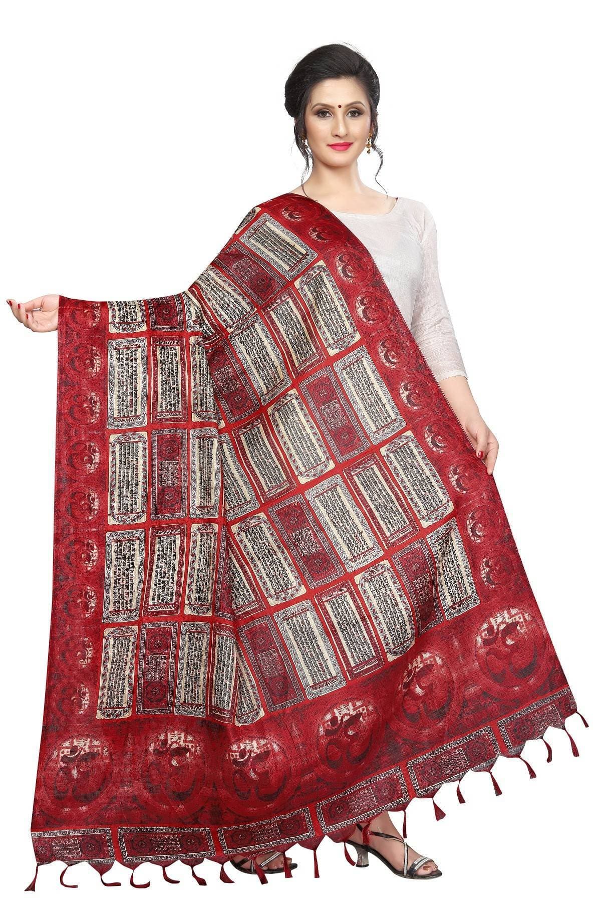 Vamika Traditional Red Printed Khadi Bhagalpuri Dupatta