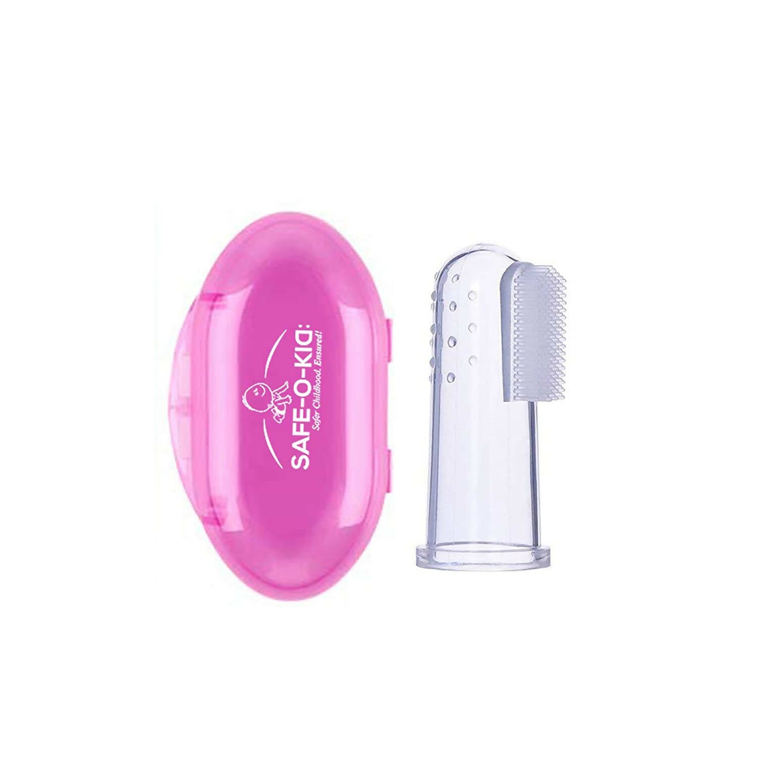 Safe-O-Kid Silicone Baby Finger/ Mouth Toothbrush With Case Set, Infant Training Soft Teeth Brush, Oral Cleaning Massager For Babies- Pink - Distacart