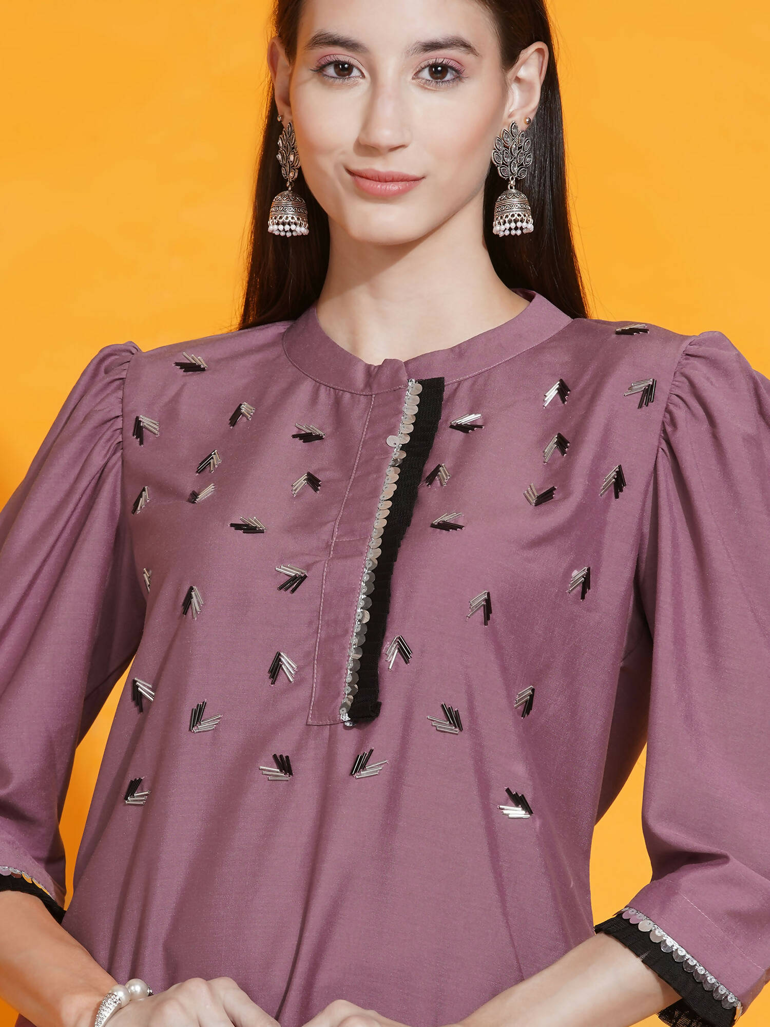 Women Republic Mauve Hand Embellished Kurta With Dhoti - Distacart