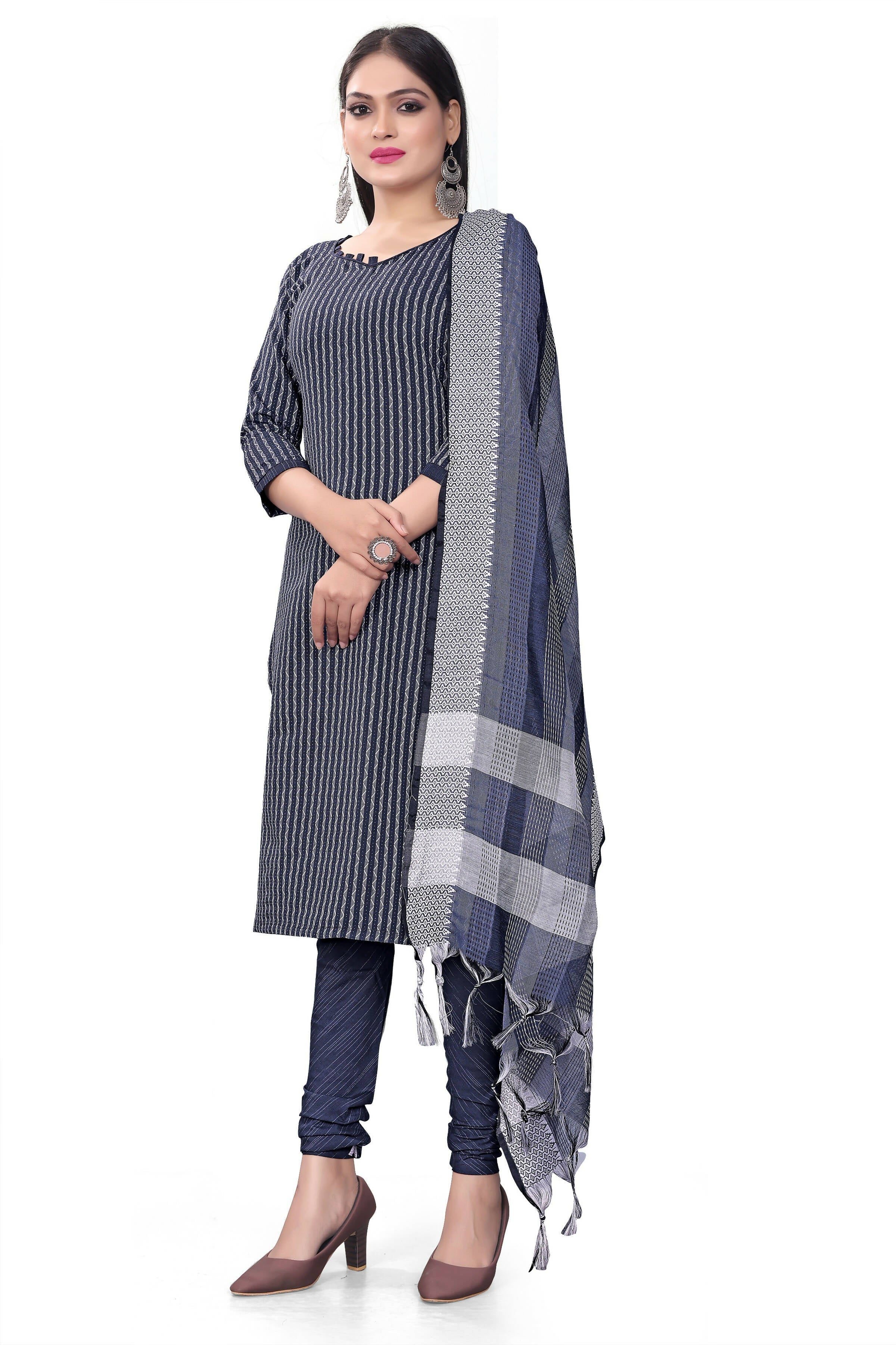 Blue Cotton Jacquard Woven Unstitched Dress Material - Amara - Distacart