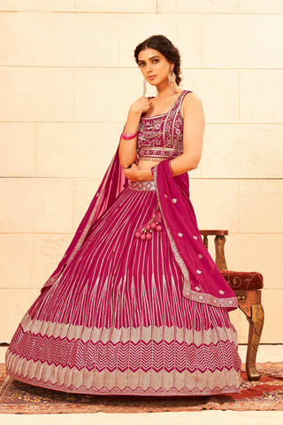 Pink Faux Georgette Embroidery sequence work Lehenga Choli with Dupatta - Dhvani - Distacart