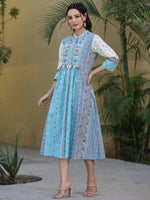 Thumbnail for Juniper Women's Skyblue Cambric Printed Flared Dress - Distacart