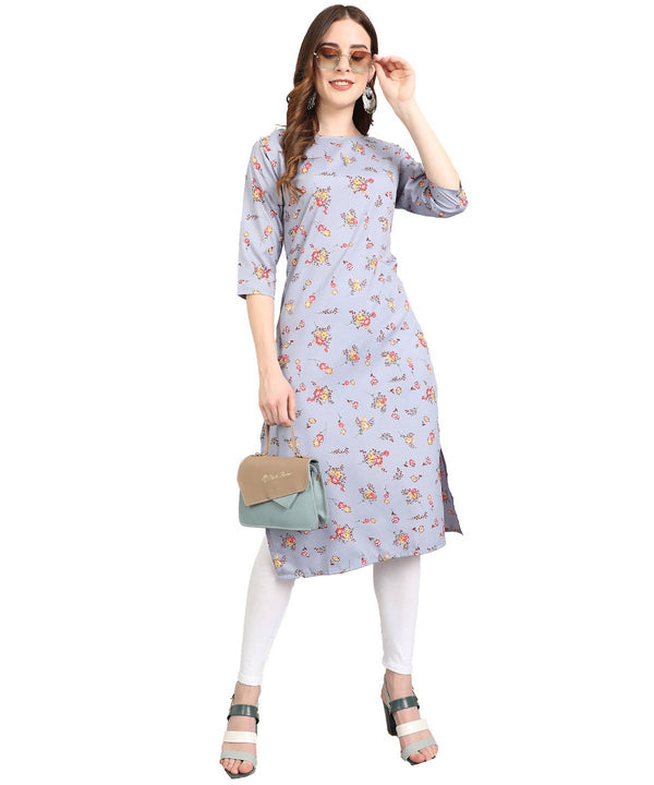 Vamika Grey French Crepe Printed Party Wear/Casual Wear Kurti - Distacart