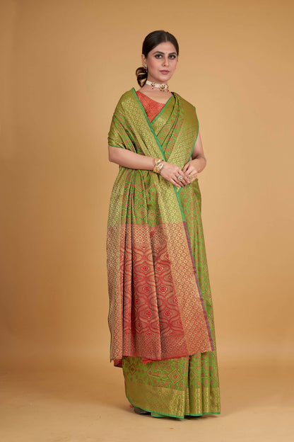 Green Silk Woven Design Saree With Unstitched Blouse Piece - Akshita - Distacart