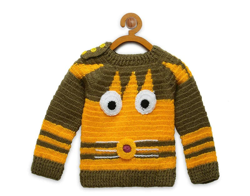 Chutput Kids Woollen Hand Knitted Lion Design Sweater For Baby Boys - Yellow - Distacart
