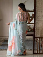 Thumbnail for Suta Blue Floral Pure Cotton Saree - Distacart