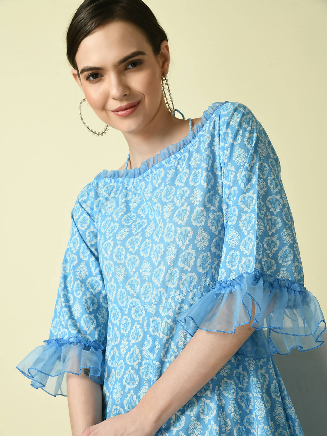 Myshka Women's Blue Empire Printed Dress - Distacart