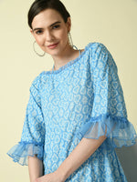 Thumbnail for Myshka Women's Blue Empire Printed Dress - Distacart