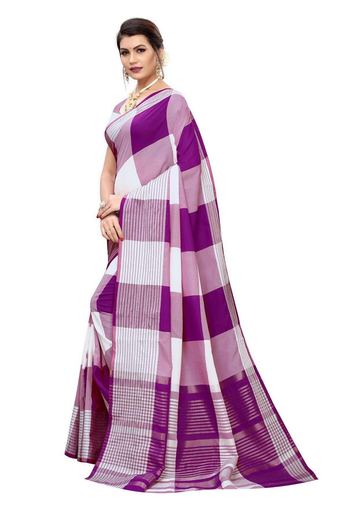 Vamika Wine Cotton Silk Weaving Saree (Gamma Checks Wine) - Distacart
