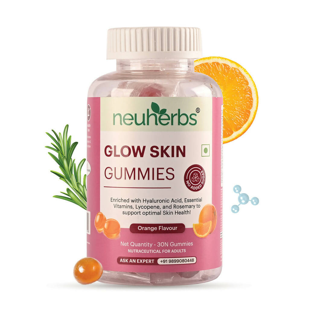 Neuherbs Glow Skin Gummies (No Added Sugar) - Orange Flavor - Distacart