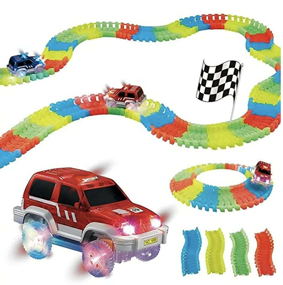 Kipa 2 Magic Race car with 238 Bend Flex and Glow Tracks, Plastic Magic 14 Feet Long Flexible Tracks Car Play Set for Kids (Multi Color) - Distacart