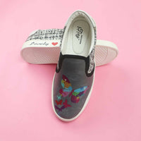 Thumbnail for Tiny Bugs Girls Butterfly Print Slip Ons Sneakers - Dark Grey - Distacart