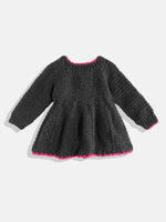 Thumbnail for Chutput Kids Woollen Hand Knitted Full Sleeves Lilium Detail Dress - Grey - Distacart