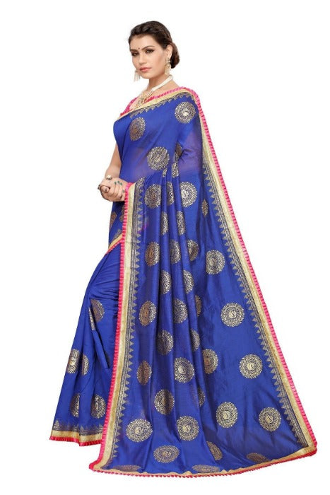 Vamika Chanderi Cotton Foil Print Blue Saree 