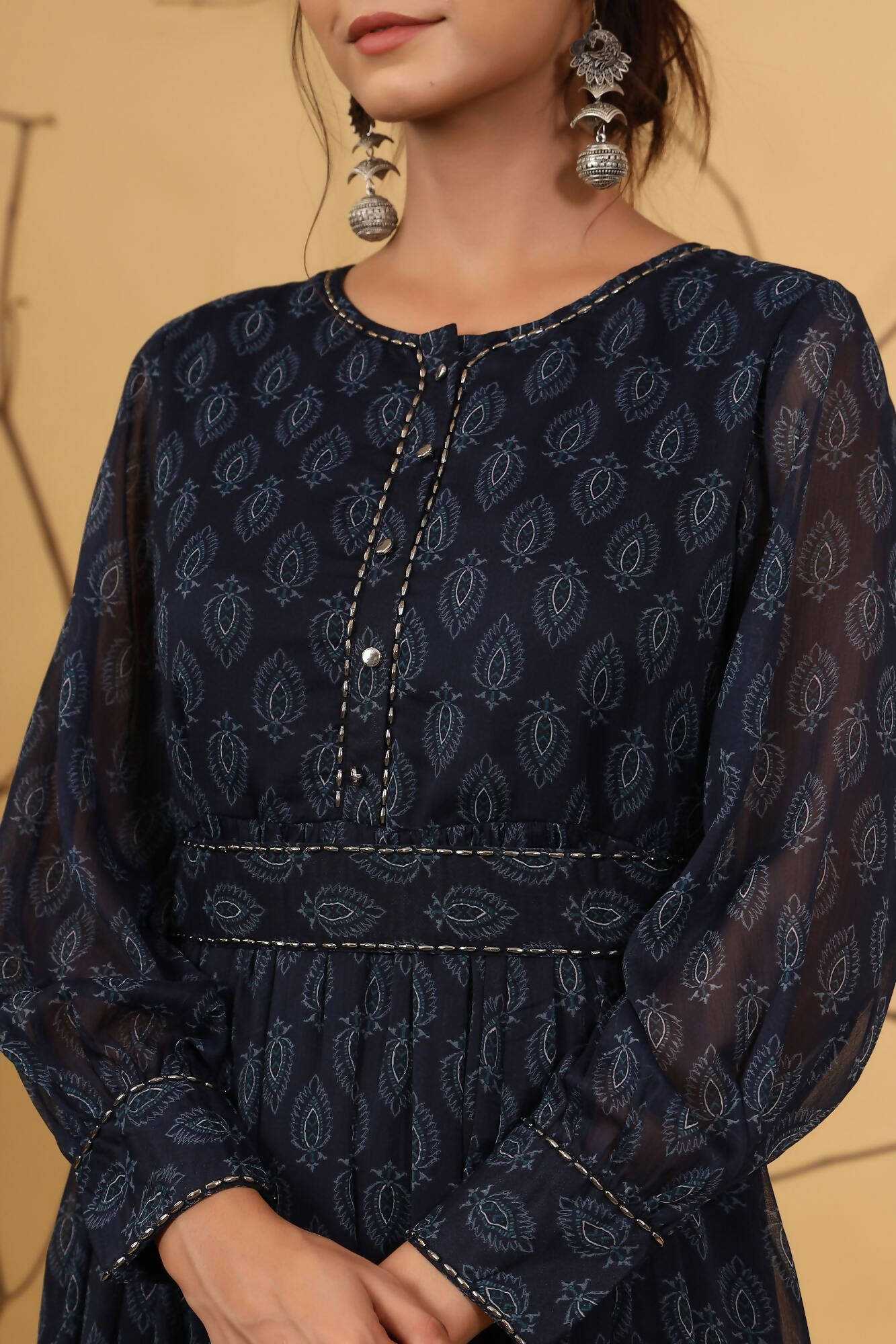 Juniper Women Navy Chiffon Printed Flared Dress - Distacart