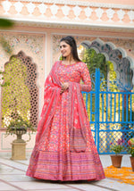 Thumbnail for Functional Designer Red-Orange Dola Silk Anarkali suit with Dupatta - Ramya - Distacart