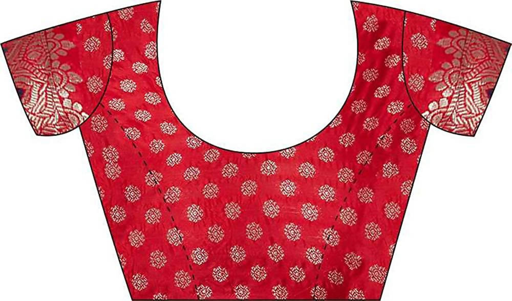 Varkala Silk Sarees Women's Red Banarasi Silk Saree With Unstitched Blouse Piece