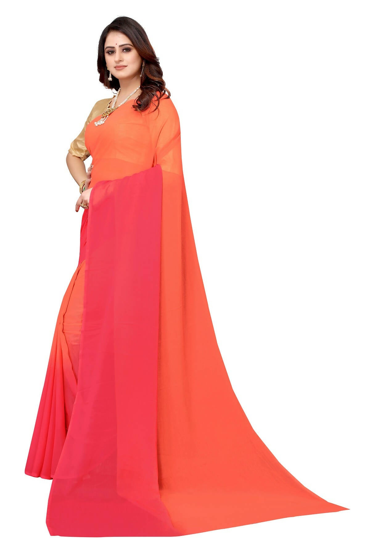 Vamika Peach Half N Half Georgette Saree - Distacart