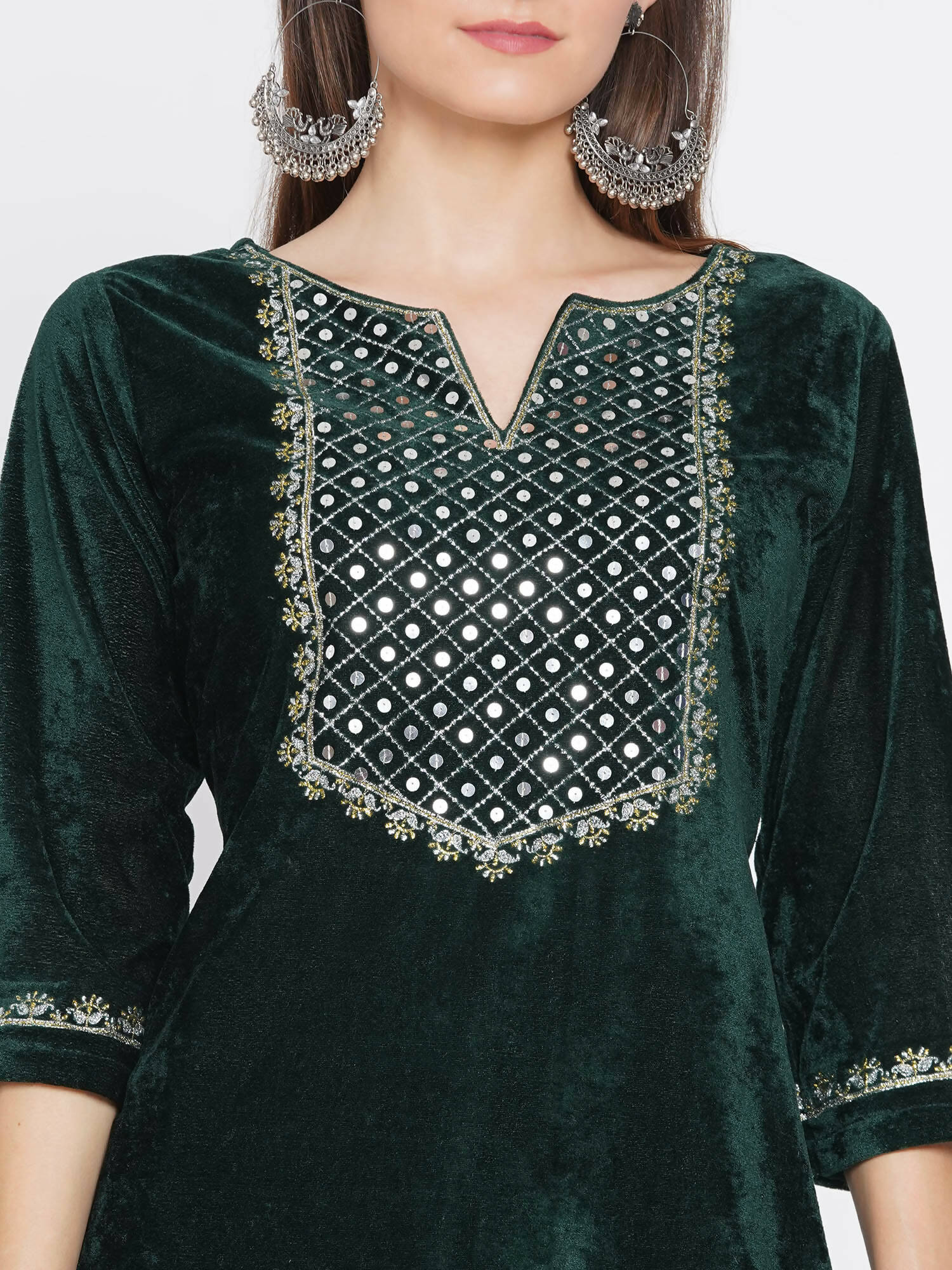 Women Republic Green Velvet Embroidered Kurta With Pant - Distacart