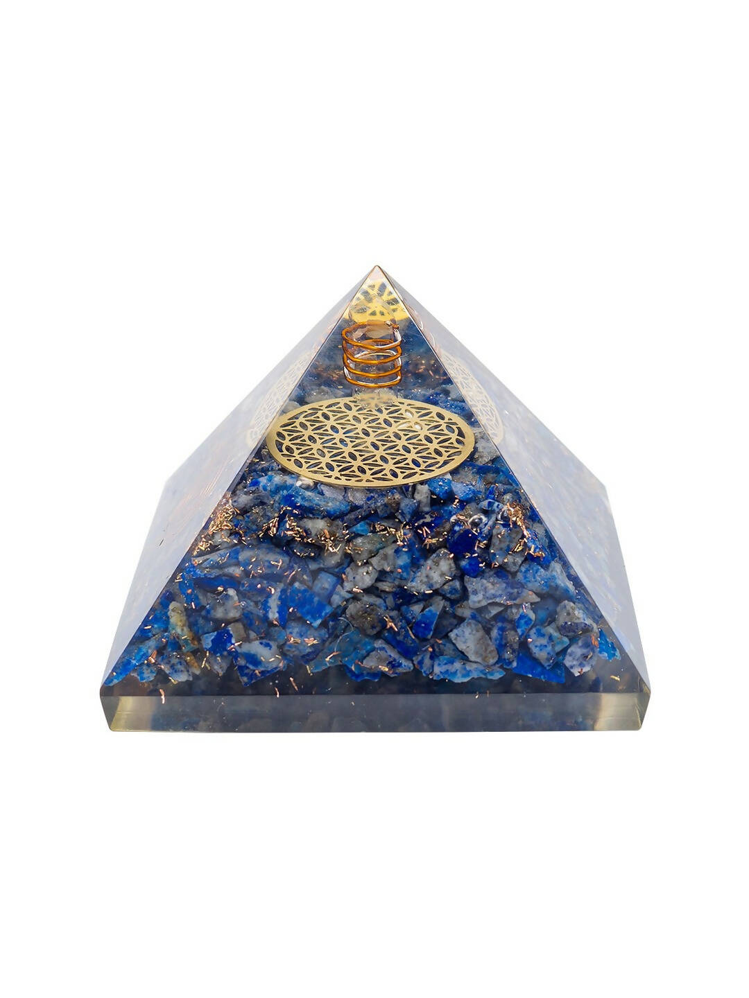 Golden Peacock Blue & Gold-Toned Lapis Lazuli Orgone Stone Pyramid Prism Paperweight - Distacart