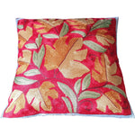 Thumbnail for The Decor Nook Hand Embroidered Crewel Cushion Covers in Mustard Chinar Leaf Motif with Red Base - Distacart