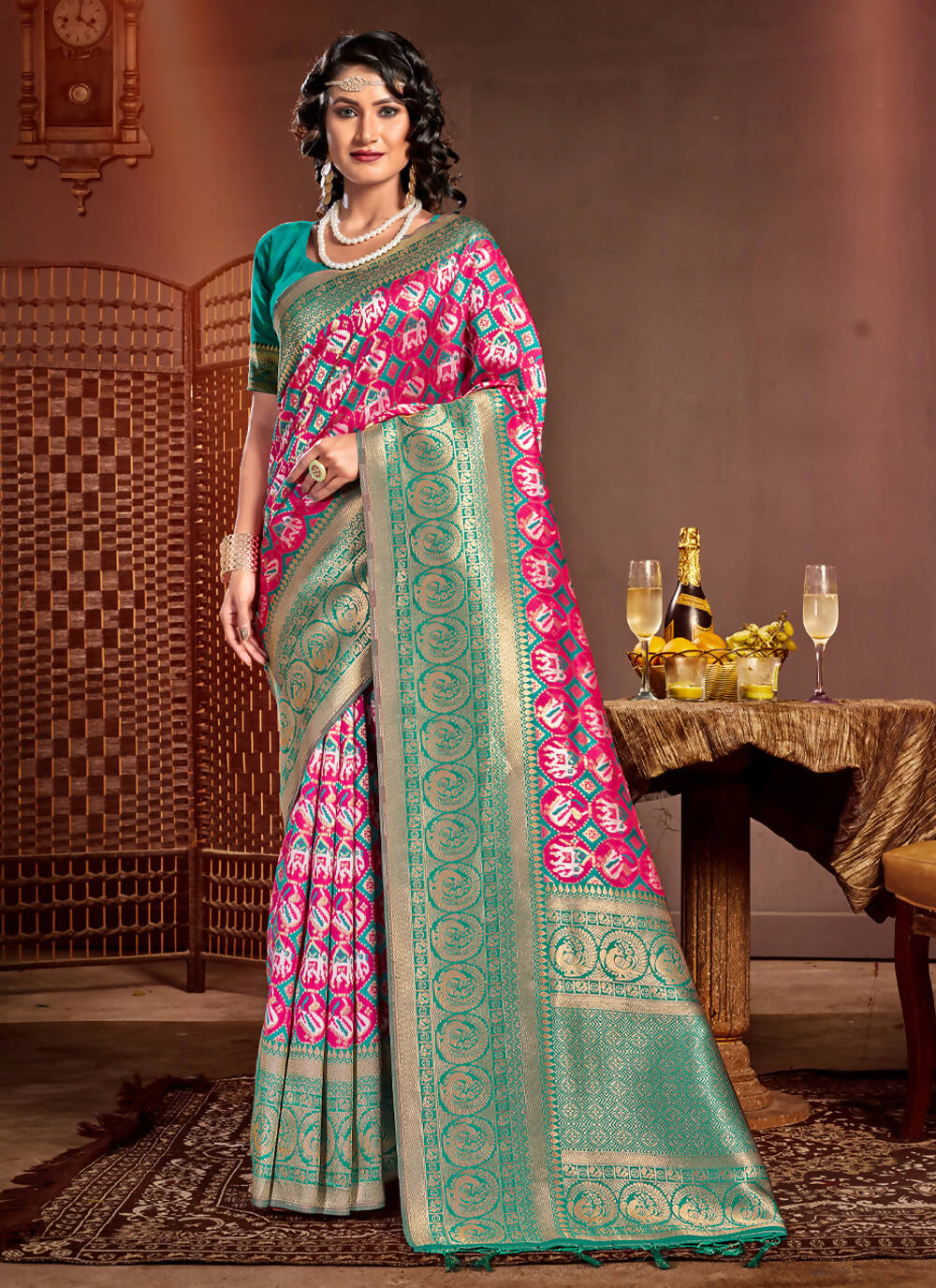 Pink Patola Silk Zari Woven Design Saree with Unstitched Blouse Piece - Aachal - Distacart
