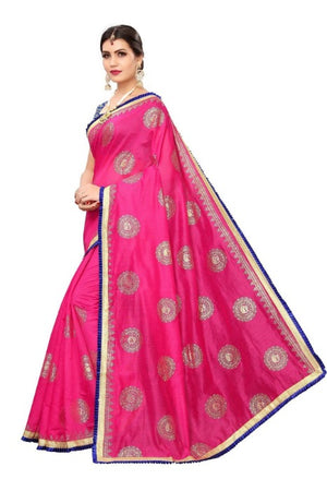 Vamika Chanderi Cotton Foil Print Pink Saree (GOLDEN BIRD Pink)